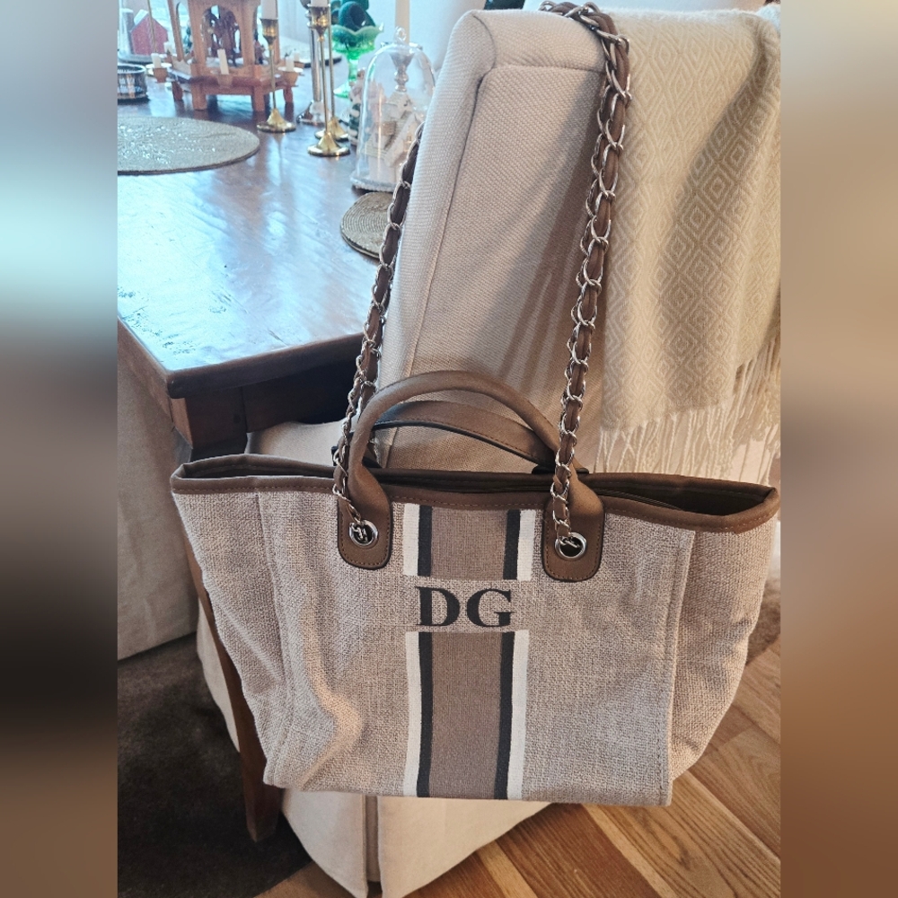 Lily & Bean London Beige and Brown Bag DG Initial LILLY & Bean MONOGRAM Purse